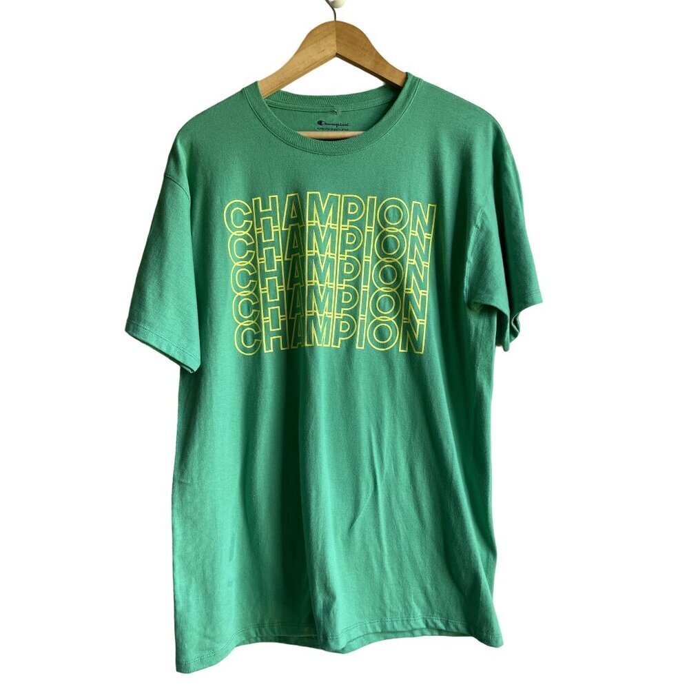 Champion Green Graphic Logo T-Shirt Crewneck Short Sleeve Medium